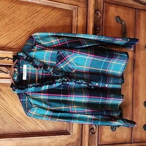 We the Free Ruffle Collar Pearl Button Front Flannel XS